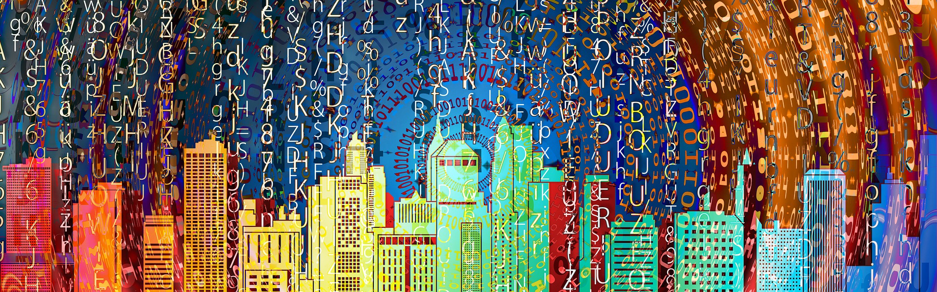 city skyline with letters